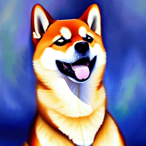 Image similar to epic professional oil painting of a shiba inu dog, epic, stunning, gorgeous, intricate detail, much wow, 4K, masterpiece