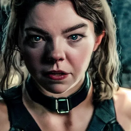 Image similar to a older anya taylor - joy as cat woman unzipping her jumpsuit, 8 k resolution hyperdetailed photo realistic, extremely high quality and life like