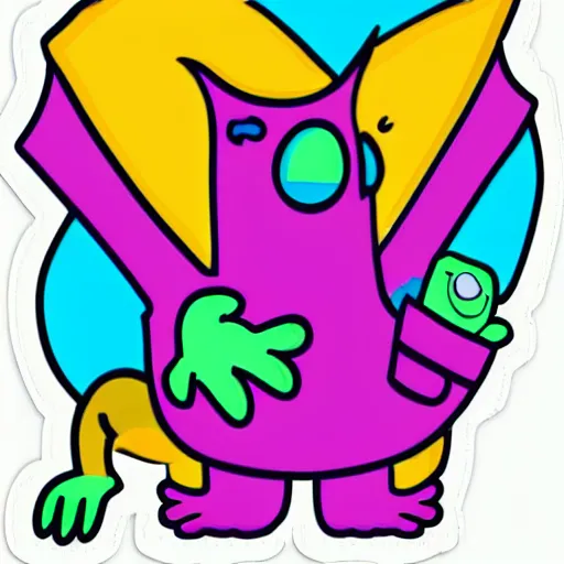 Image similar to sticker illustration of a cute monster. bright colors. bold outlines.