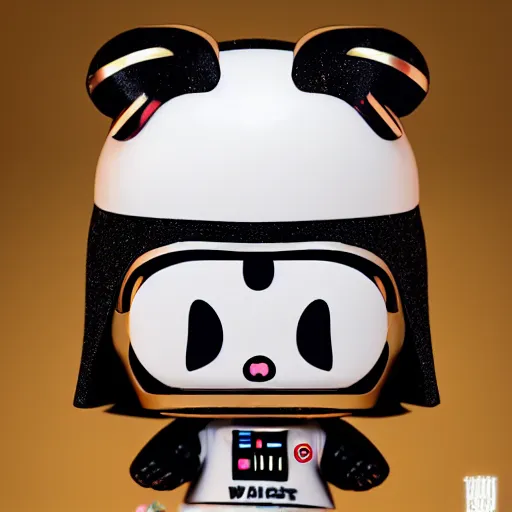 Image similar to darth vader hello kitty hybrid, with compound eyes, portrait photograph, insanely detailed and intricate, golden ratio, realistic 3D, hyper-realistic, super detailed, realistic octane render, 8K, fashion photography, hard light