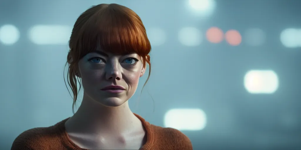 Prompt: headshot of emma stone in blade runner 2 0 4 9, cinematic film still