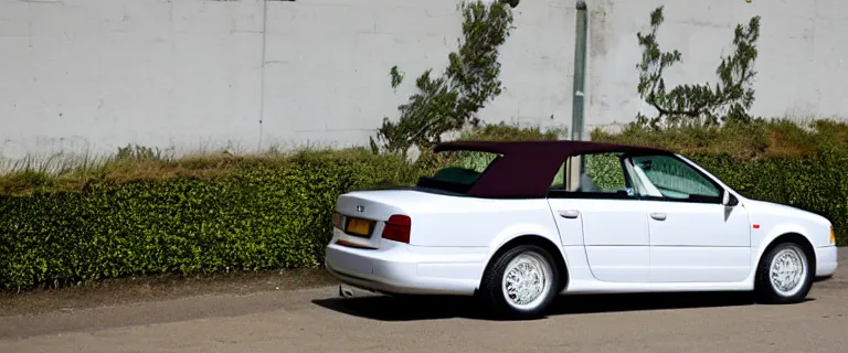 Prompt: Casablanca White Audi A4 B6 Avant Convertible (2002), red leather interior, created by Barclay Shaw