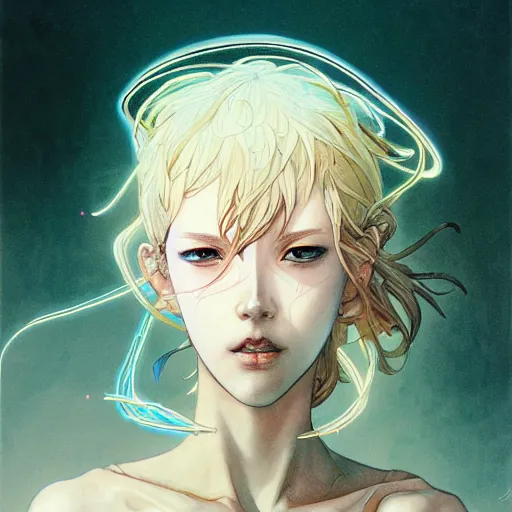 Prompt: prompt : lightning portrait soft light painted by james jean and katsuhiro otomo and erik jones, inspired by evangeleon anime, smooth face feature, intricate oil painting, high detail illustration, sharp high detail, manga and anime 1 9 9 9