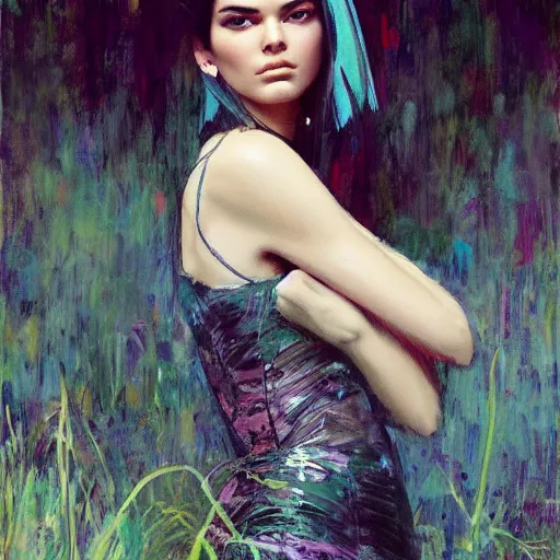 Prompt: fashion model kendall jenner by Faile by Richard Schmid by Jeremy Lipking by moebius by atey ghailan