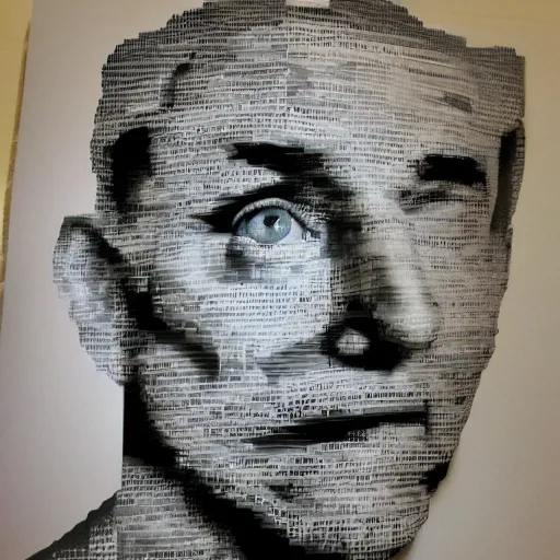 Image similar to a photograph of a man made entirely of paper