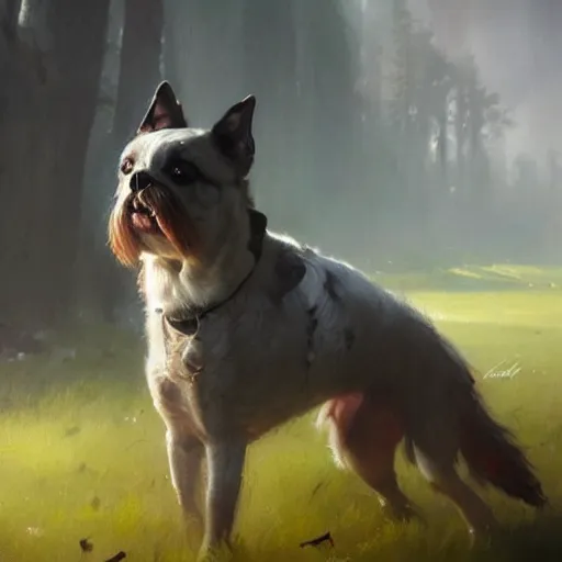 Prompt: a painting of a dog, greg rutkowski, cinematic lighting, hyper realistic painting