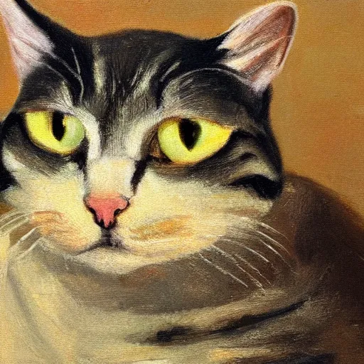 Image similar to portrait of a cat, oil paining