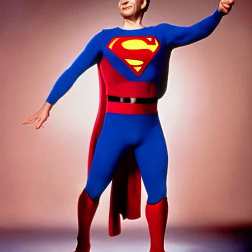 Prompt: Rowan Atkinson as Superman