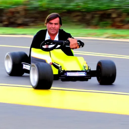 Prompt: jair bolsonaro racing a go kart in a race track