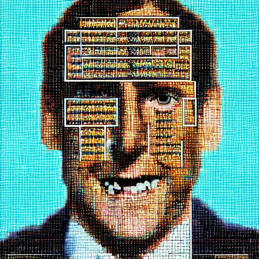 Image similar to portrait mosaic of Emmanuel macron as a robot, 4k, intricate details, digital, sun in the background