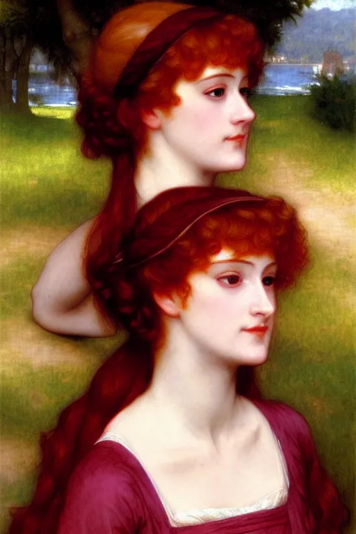 Image similar to jane austen red hair, painting by rossetti bouguereau, detailed art, artstation