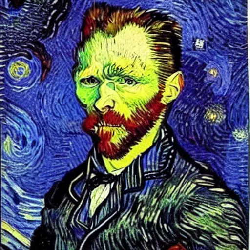 Prompt: retard wolf, van gogh,