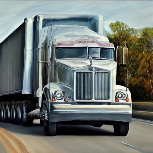 Image similar to high quality high detail painting by lucian freud, hd, truck driver behind the wheel, photorealistic lighting