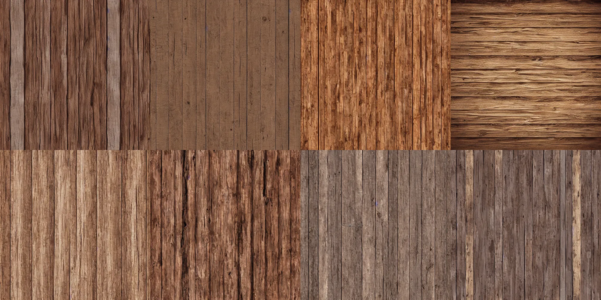 Prompt: seamless old wood planks texture, photographic and hyper realist render, octane render