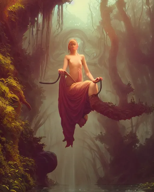 Image similar to highly detailed vfx portrait of a witch casting water magic, unreal engine, greg rutkowski, loish, rhads, beeple, makoto shinkai and lois van baarle, ilya kuvshinov, rossdraws, tom bagshaw, alphonse mucha, global illumination, detailed and intricate environment