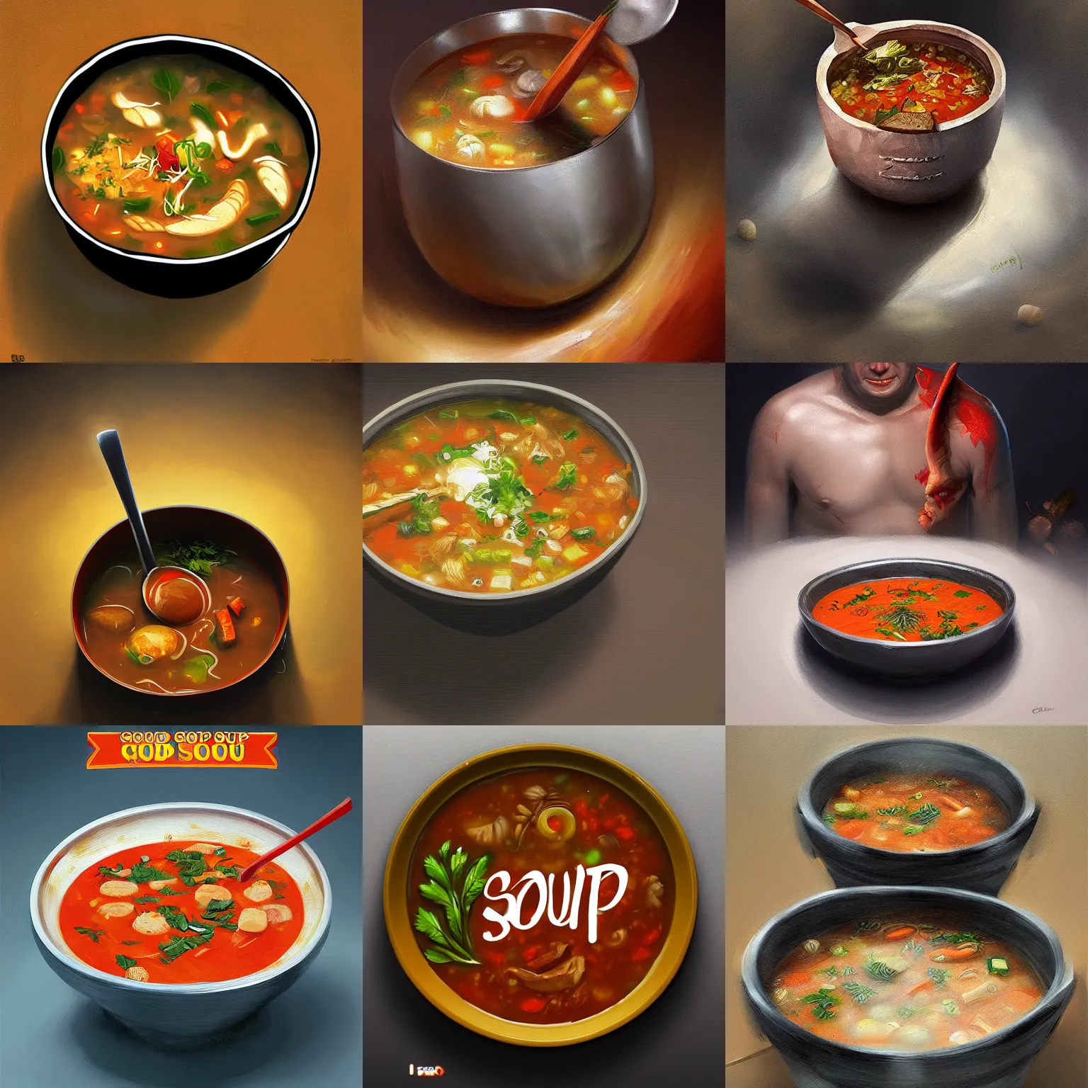Prompt: the god of soup, high quality digital art, artstation, oil painting