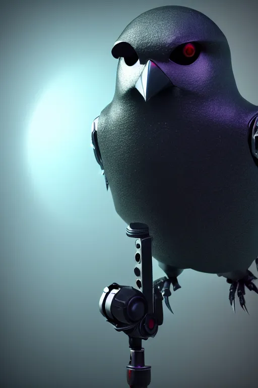 Prompt: high quality 3 d render very cute cyborg crow! sings into microphone!, cyberpunk highly detailed, unreal engine cinematic smooth, in the style of blade runner & detective pikachu, hannah yata charlie immer, moody light, low angle, uhd 8 k, sharp focus