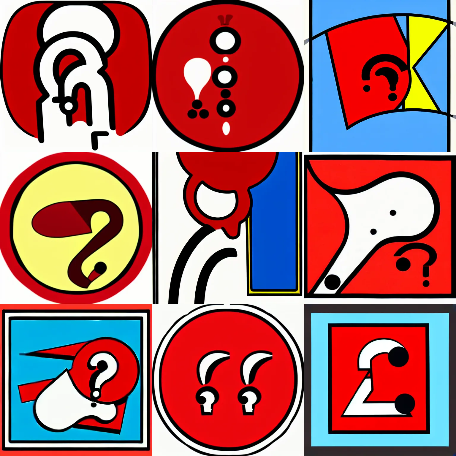 Prompt: a clip art icon of a red question sign, by roy lichtenstein, pop art
