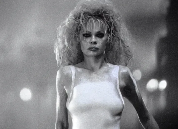 Prompt: a film still of pamela anderson in blade runner.