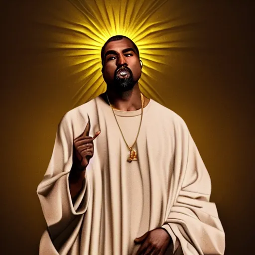 Image similar to kanye west as a jesus, Cinematic, Portrait, Ultra-HD, Beautiful Lighting, insanely detailed and intricate, 35mm, elegant, ornate, hyper realistic, super detailed