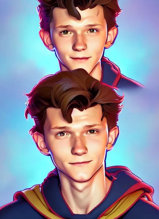 Image similar to cute tom holland sticker design, natural lighting, path traced, highly detailed, high quality, digital painting, by don bluth and ross tran and studio ghibli and alphonse mucha, artgerm