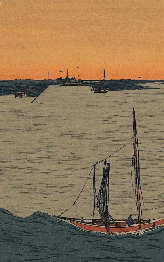 Prompt: 🌅 ⛵. shin - hanga.