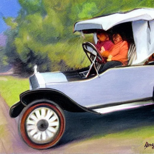 Image similar to a quokka driving a model t ford, in the style of anders zorn