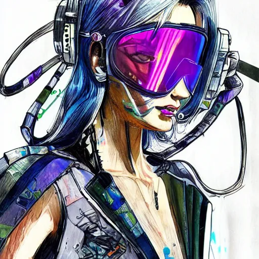 Image similar to cyberpunk outfit, fashion illustration, sketch, vivid colour, artistic, rough paper