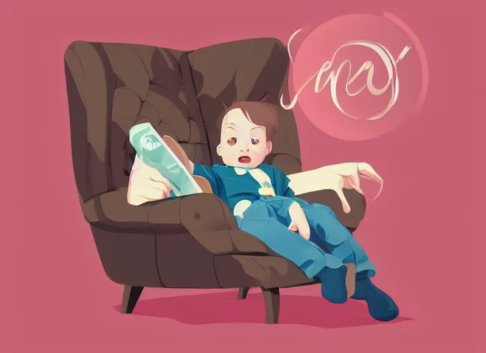 Image similar to a nine month old baby sitting in an armchair. clean cel shaded vector art. shutterstock. behance hd by lois van baarle, artgerm, helen huang, by makoto shinkai and ilya kuvshinov, rossdraws, illustration, art by ilya kuvshinov