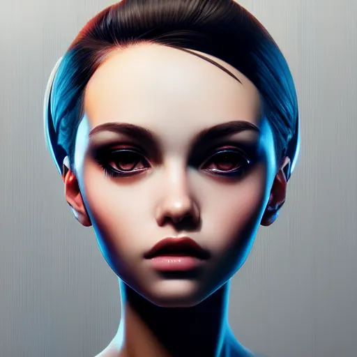 Image similar to portrait of beautiful girl with robot body by artgerm and ilya kuvshinov, close up, portrait, cinematic, elegant, artstation, intricate, highly detailed, digital painting, artstation, concept art, sharp focus, illustration, cyberpunk, cgsociety, 8 k