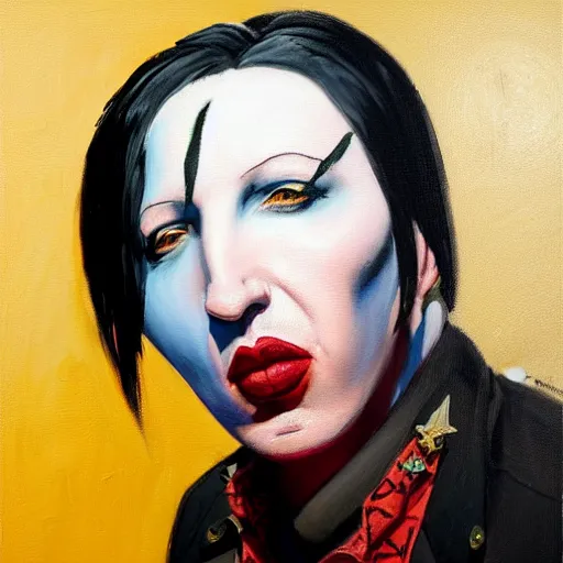 Image similar to Greg Manchess portrait painting of Marilyn Manson as Overwatch character, medium shot, profile picture, Organic Painting, sunny day, Matte Painting, bold shapes, hard edges, street art, trending on artstation, by Huang Guangjian and Gil Elvgren and Sachin Teng