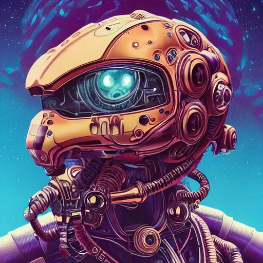 Image similar to high quality high detail biomechanical portrait of diesel punk in an alien world, metroid head, mekka, tristan eaton, victo ngai, artgerm, rhads, ross draws, hyperrealism, intricate detailed, alphonse mucha, 8 k, sci - fi, pastel colors, artstation,