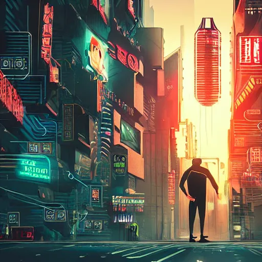 Image similar to giant with bitcoin head chasing people scared in cyberpunk city, cinematic composition, art by cointelegraph, hyper - detailed