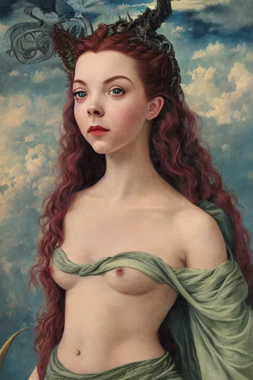 Image similar to A fantasy comic book style portrait painting of Anya Taylor-Joy, hybrid, Susan Hayward, as an Atlantean Reptilian Warrior, François Boucher, Oil Painting, Mystical Valkyrie, unreal 5, DAZ, hyperrealistic, octane render, Regal, Refined, Detailed Digital Art, RPG portrait, William-Adolphe Bouguereau, Michael Cheval, Walt Disney (1937), Steampunk, dynamic lighting, Highly Detailed, Cinematic Lighting, Unreal Engine, 8k, HD