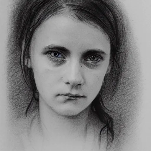 Prompt: a pencil drawing portrait of dirty poor sad victorian girl, dressed in rags, ultra realistic, concept art, detailed