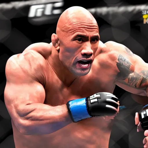 Image similar to dwayne the rock johnson fighting in the ufc, 4 k, photorealistic