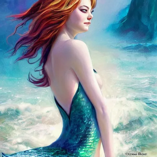 Image similar to emma stone as sea mermaid, artwork by charlie bowater,