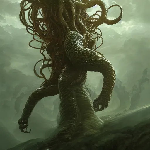 Prompt: Elden ring boss fight Medusa, loading screen art cover, hyperdetailed, artstation, cgsociety, by greg rutkowski, by Gustave Dore