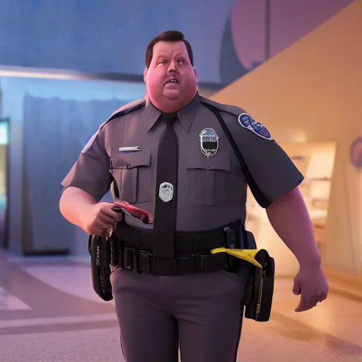 Image similar to paul blart mall cop, hyperrealistic, concept art, octane render, unreal engine 5, path tracing, advanced technology, soft lighting, ruined, alien, high quality, highly detailed, 8 k, complementary colors, cgsociety