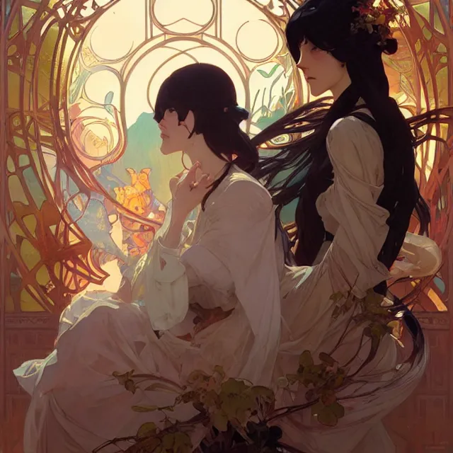 Image similar to absolutely, you are the best as it is, it will always be. oil painting, byross tran and alphonse mucha greg rutkowski makoto shinkai