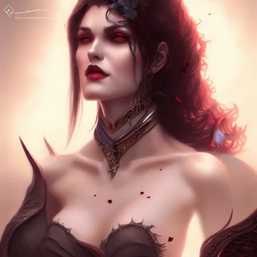 Image similar to desirable Vampire woman, fantasy, intricate, elegant, highly detailed, digital painting, artstation, concept art, matte, sharp focus, illustration, art by artgerm and Greg Rutkowski, dreadjim, zeen chin