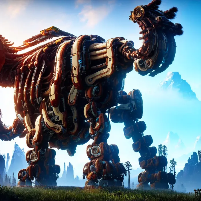 Image similar to photo of a robot mammoth in the style of horizon zero dawn, highly detailed, 4 k, hdr, smooth, sharp focus, high resolution, award - winning photo