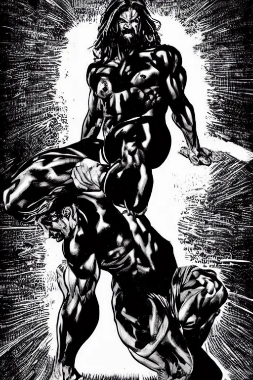 Image similar to character art by mike deodato, jesus, absolute chad