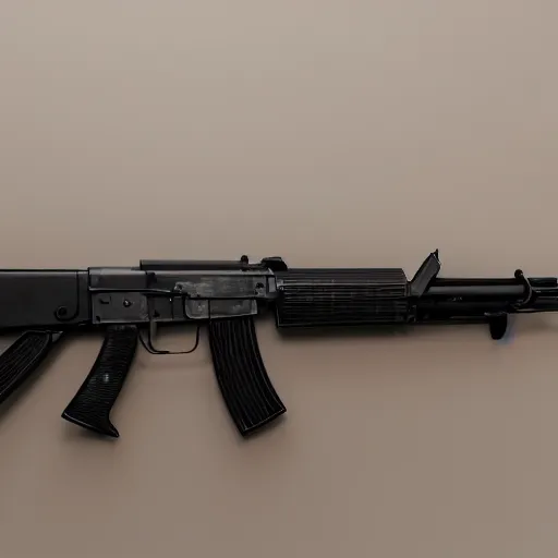 Image similar to A medium shot photograph of an AK-47 against a white background, 4k, ultra HD