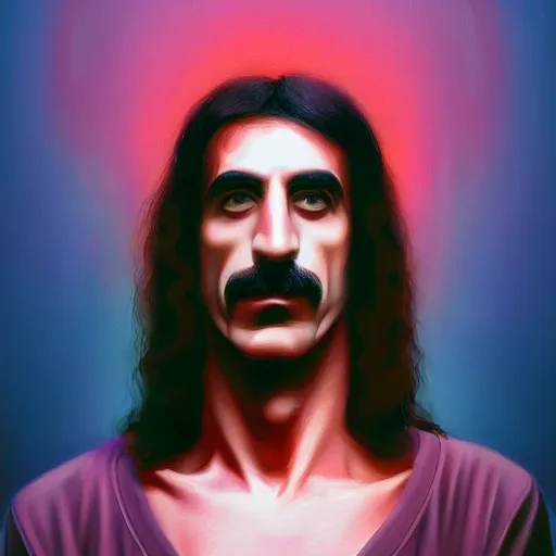 Prompt: minimalism frank zappa ornate background, beautiful fantasy detailed trending on artstation, oil painting, dramatic lighting, eterea, high quality print, fine art with subtle redshift rendering