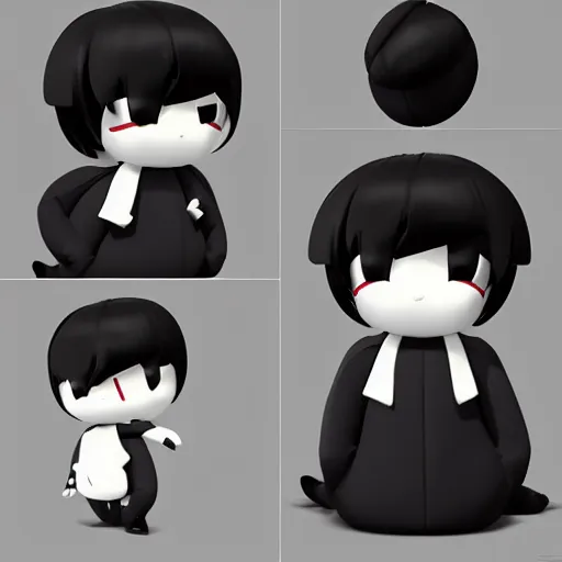 Image similar to cute fumo plush of a dark black and white - haired prankster, anime, vray