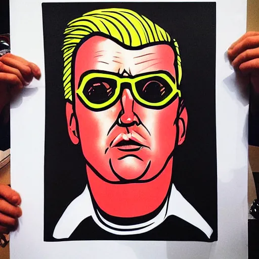 Image similar to “ portrait of max headroom dressed as donald trump”