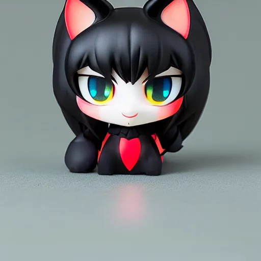 Image similar to portrait of a black cat with glowing red eyes nendoroid kawaii chibi