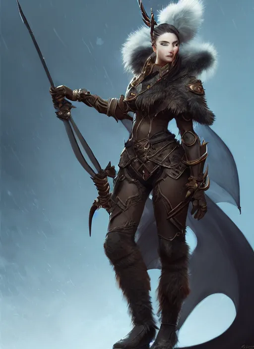 Prompt: dragon hunter, fur - lined armor!!! beautiful and elegant female!! gorgeous ayes!! character concept art, sharp focus, octane render! unreal engine 5! highly rendered!! trending on artstation!! detailed linework!! illustration by bussiere rutkowski andreas rocha