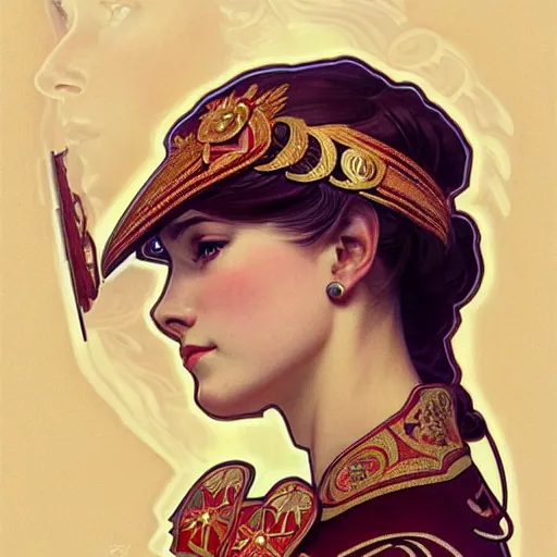 Image similar to a portrait of a female hero of the soviet union, full portrait, decorated with soviet motifs, intricate, elegant, highly detailed, symmetry, headpiece, digital painting, artstation concept art smooth sharp focus, illustration, art by artgerm and greg rutkowski alphonse mucha 8 k